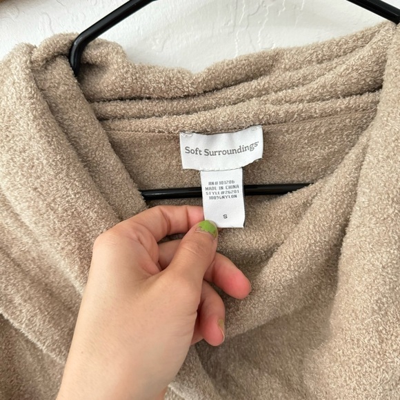 Soft Surroundings Tan Brown Cowl Neck Sherpa Teddy Pullover Sweater S - Picture 4 of 7